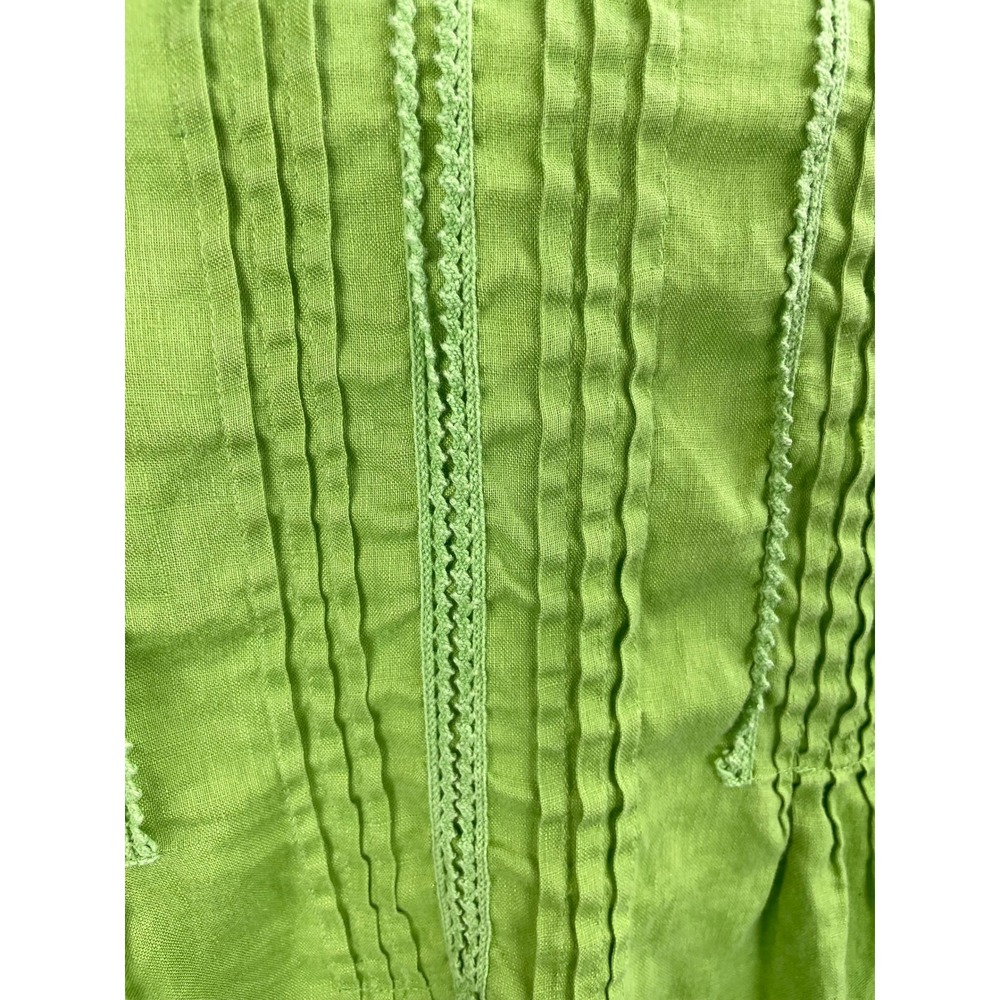 J. Jill XL Green Pleated Tunic Top 100% Linen 3/4 Sleeve Boho - Picture 3 of 5